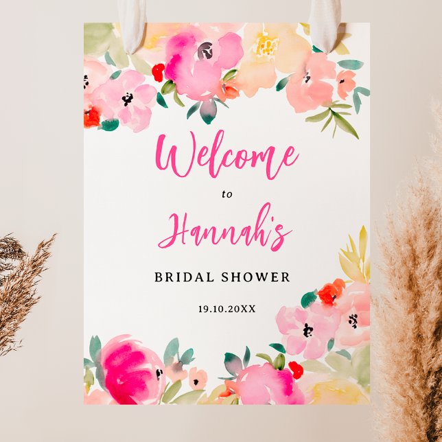 möhippan för chic av blommigten i vår rosa boho    poster (Spring pink boho chic garden floral bridal welcome poster)