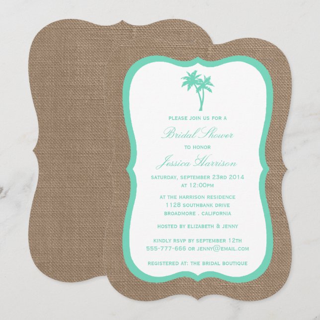 Möhippan för den tropiska Burlap Beach-basen Handf Inbjudningar (Fram/baksida)