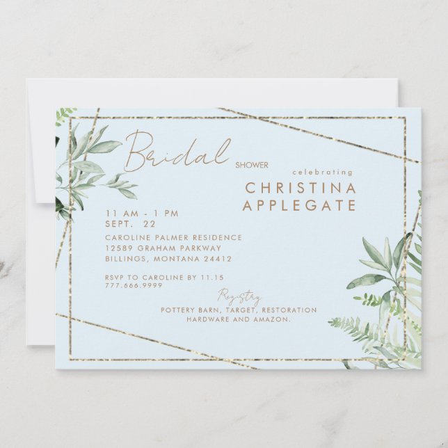 Möhippan för Eleganten Divine Ivy Blu & Guld Inbjudningar (Framsida)