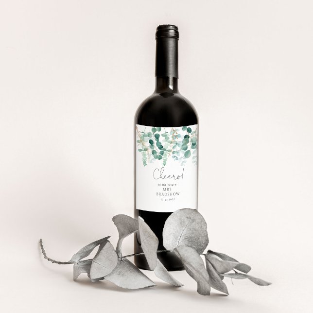 Möhippan för eukalyptus greenery Cheers Vinflaska Etikett (Skapare uppladdad)