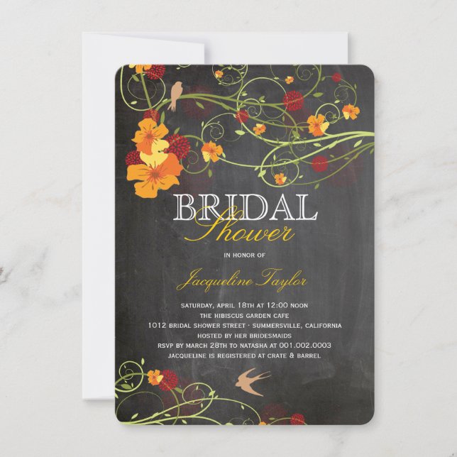 Möhippan för fågelfåglar i Blommigten Chalkboard H Inbjudningar (Framsida)