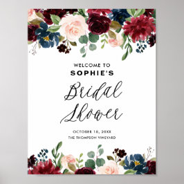 Möhippan för Garland i Burgundy och Blue Blommigt Poster