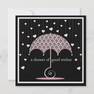 Möhippan för Hearts Rosa Black Damask Inbjudningar