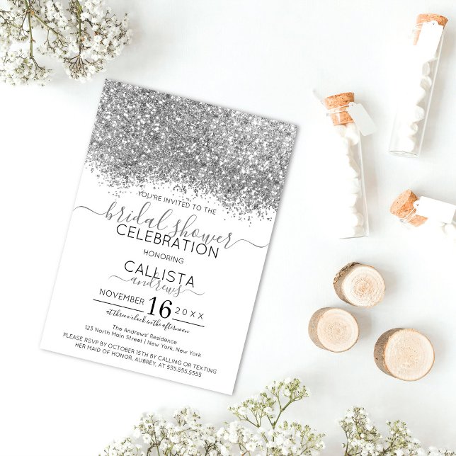 Möhippan för Konfetti Silver White Glitter Inbjudningar (Skapare uppladdad)
