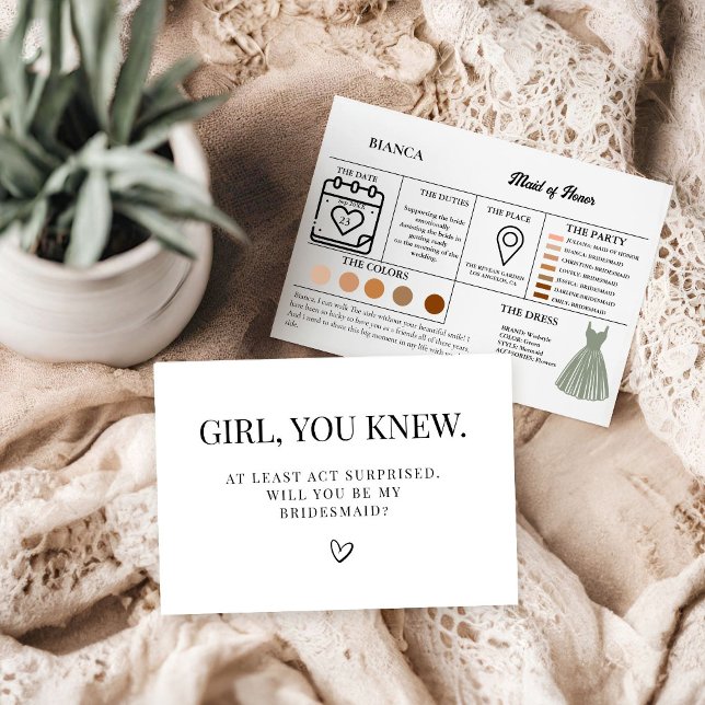 möhippan för Maid of honor-informationskort frieri Meddelande (Skapare uppladdad)