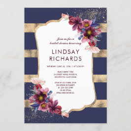 Möhippan för marinburgundy och Guld Blommigt Inbjudningar