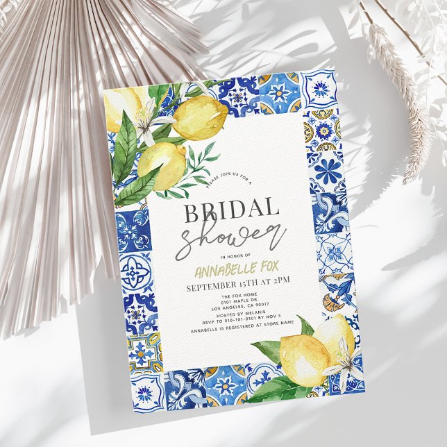 Möhippan för Medelhavsblått plattor Citrus Lemon Inbjudningar (Skapare uppladdad)
