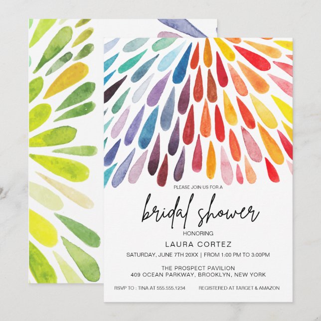 Möhippan för regnbåge, vattenfärg inbjudningar (Fram/baksida)