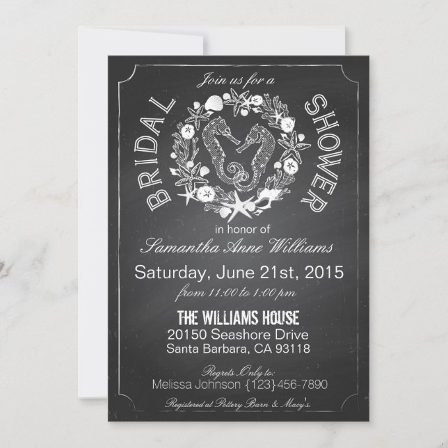 Möhippan för schalkboard Seahorse Seashells Inbjudningar (Framsida)