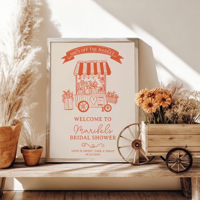 Möhippan för skräphögar utanför orangen välkomnas poster (Off the market orange scribbles bridal welcome poster)