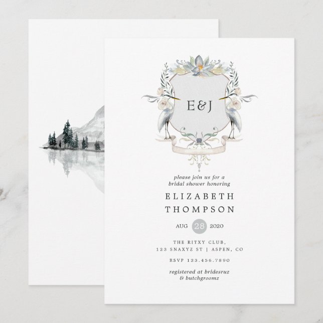 Möhippan för Vapenskölden Lakeside Bröllop Monogra Inbjudningar (Fram/baksida)