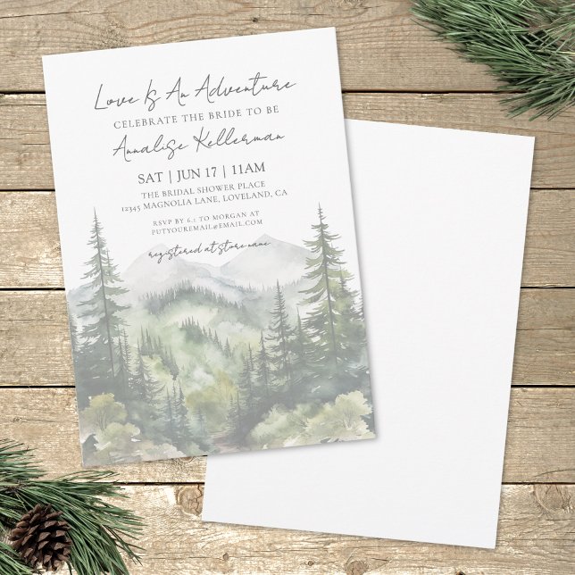 Möhippan Forest Mountain Äventyr Inbjudningar (Forest Mountain Adventure Bridal Shower Invitation)