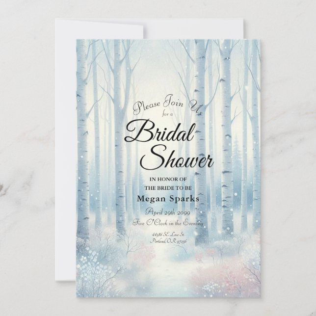 Möhippan Frosted Blue Birch Forest Inbjudningar (Framsida)