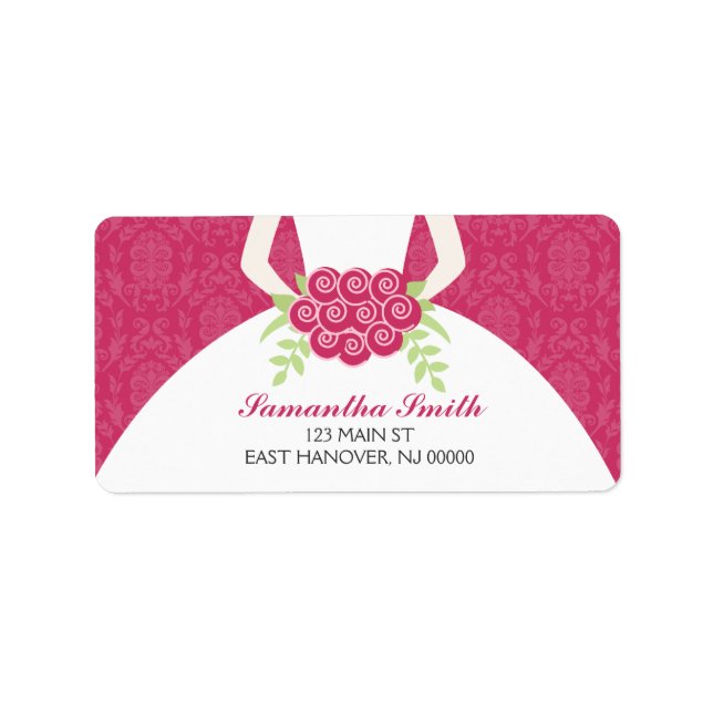 Möhippan Fuchsia Damask Pattern Adressetikett (Framsidan)