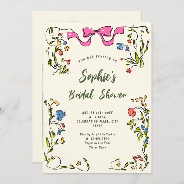 Möhippan funky Hand plockade Scribble Retro Inbjudningar (Fram/baksida)