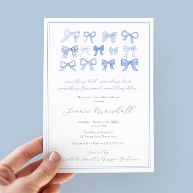 Möhippan Gammal ny lånad blå bin Inbjudningar (Something Old, Something New, Something Borrowed, Something Blue! Modern Classic Bridal Shower cards)