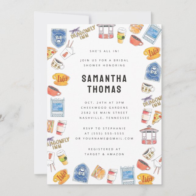 Möhippan Gilmore Girls Watercolor Icons Inbjudningar (Framsida)