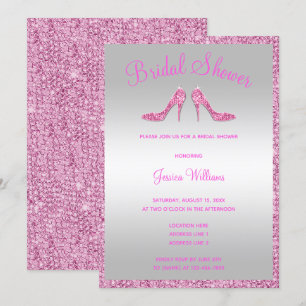 Möhippan Glitzy Rosa Sequins & Stilettos Inbjudningar