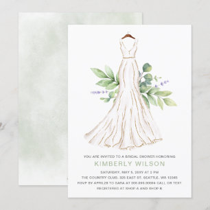 Möhippan Greenery Guld Glitter Bröllop Dress Inbjudningar