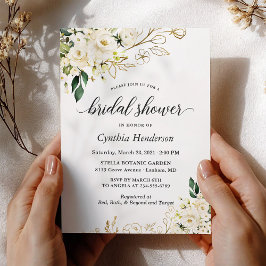 Möhippan Greenery Vit ros Blommigt Guld Inbjudningar