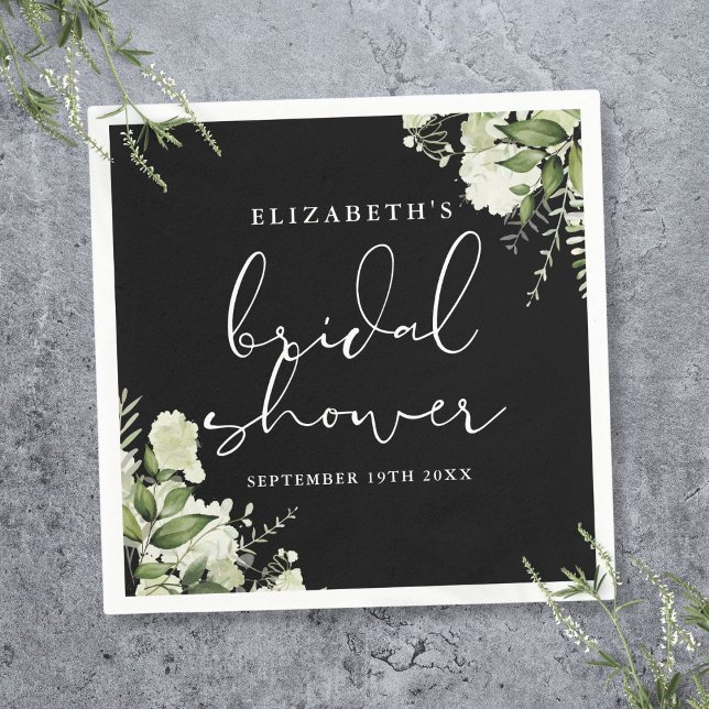 Möhippan Grey Elegant Black and White Pappersservett (Greenery Elegant Black And White Bridal Shower Napkins)