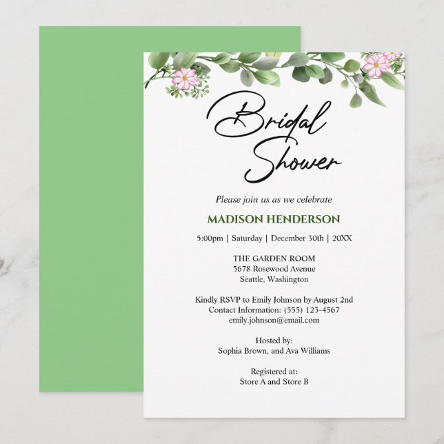 Möhippan Grey Elegant och Blommigt Bröllop Inbjudningar (Fram/baksida)