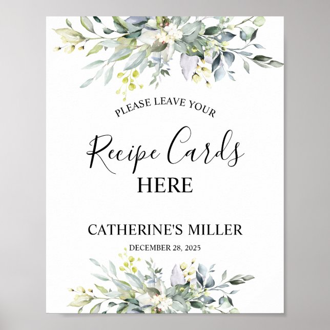 Möhippan Grey Watercolor Recipe Cards Poster (Framsidan)