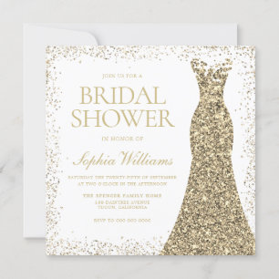 Möhippan Guld Glitter Bröllop Dress Gown Inbjudningar