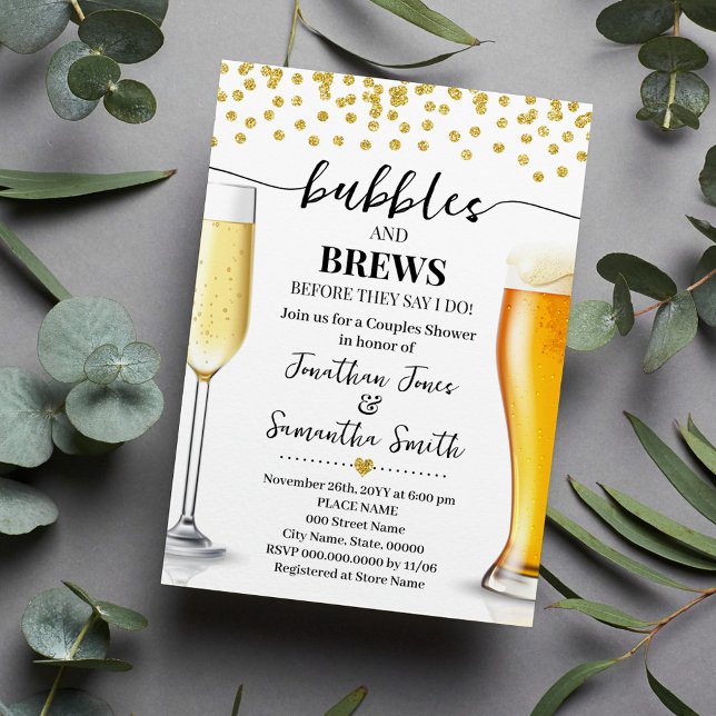 Möhippan Guld Glitter Bubbles and Brews Inbjudningar (Skapare uppladdad)