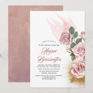 Möhippan guld Glitter och Dusty Ro Blommigt Inbjudningar