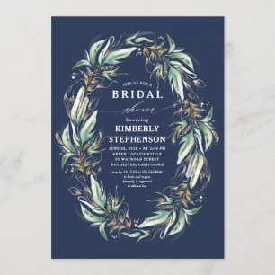 Möhippan Guld Greenery WAN Navy Blue Boho Inbjudningar