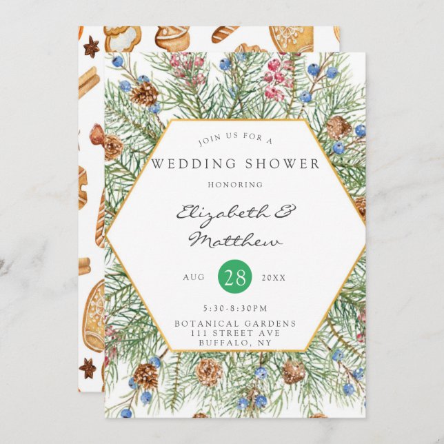 Möhippan Guld i julkrans Inbjudningar (Fram/baksida)