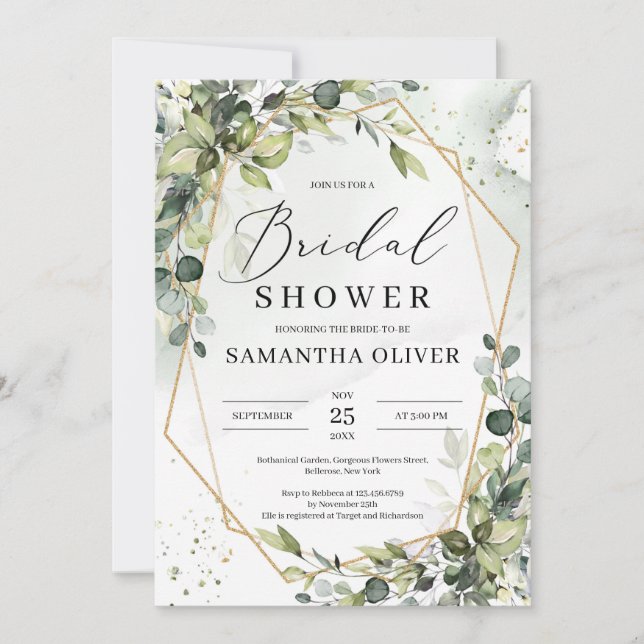 Möhippan guld ram i Boho greenery foliage Inbjudningar (Framsida)