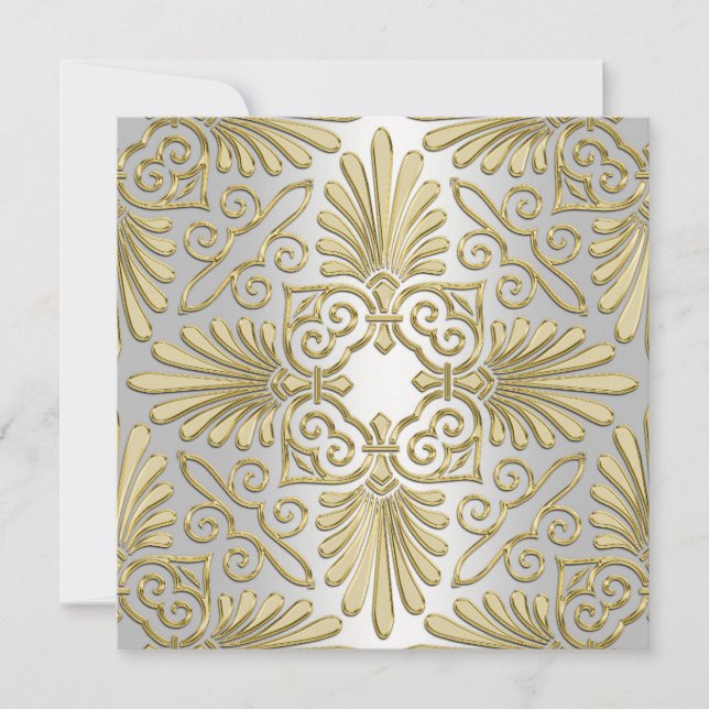 Möhippan guld & White Art Deco Deco Damask Inbjudningar (Framsida)
