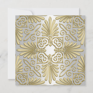 Möhippan guld & White Art Deco Deco Damask Inbjudningar