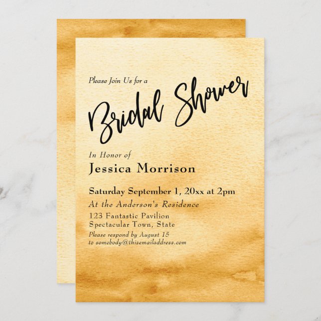 Möhippan gult vattenfärgsombre inbjudningar (Fram/baksida)