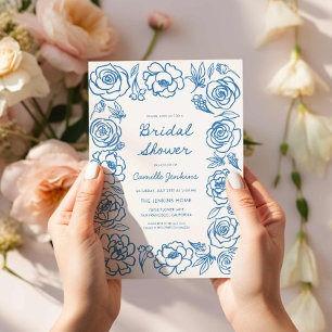Möhippan Hand plockade Blue Blommigt Inbjudningar