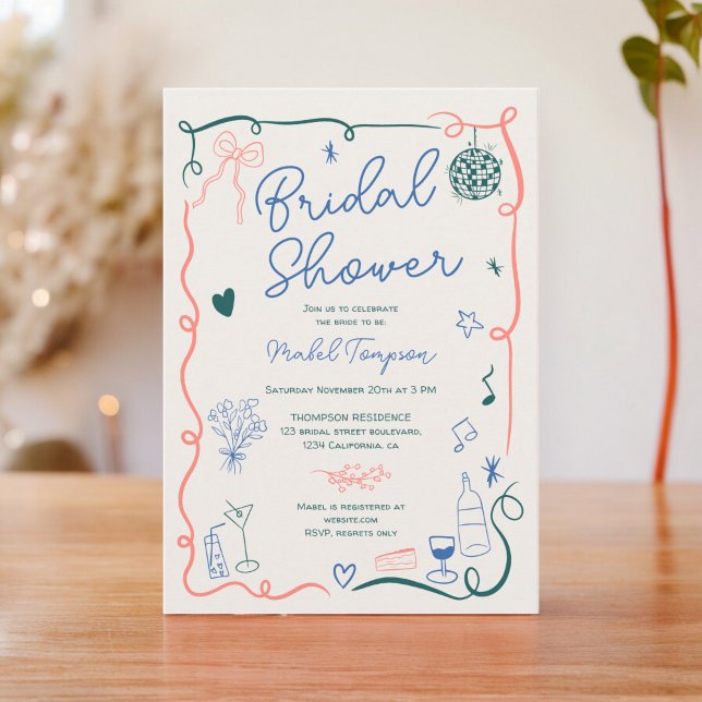 Möhippan hand plockade illustrerad av Retro Fransk Inbjudningar (Retro French hand drawn illustrated bridal shower Invitation)