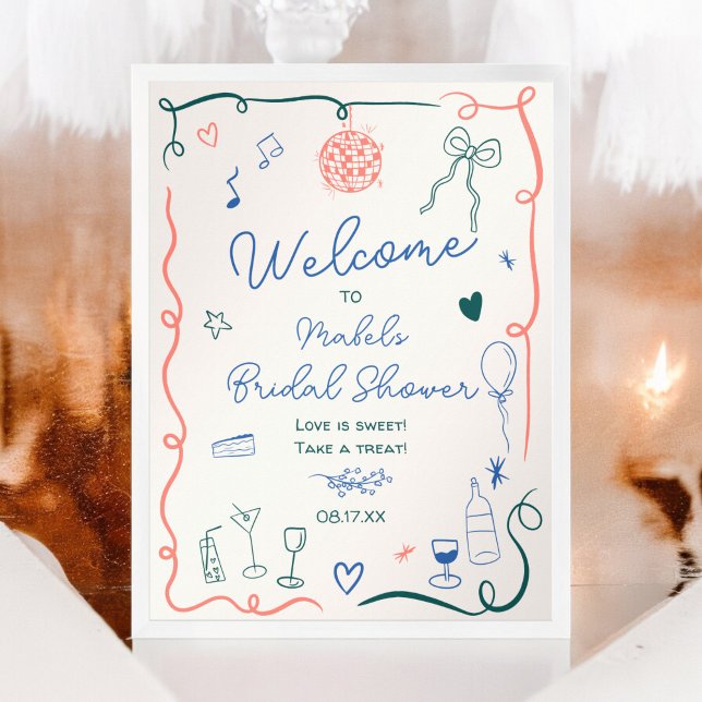 Möhippan hand plockade illustrerad av Retro fransk Poster (Retro french hand drawn illustrated bridal shower poster)