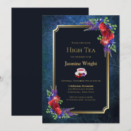 Möhippan High Tea med marinblå burgundisk Blommigt Inbjudningar