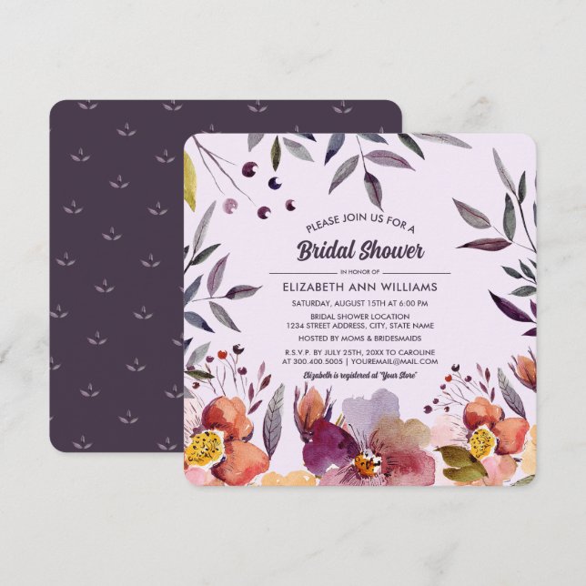 Möhippan Höstblommor - vattenfärgsplommon Inbjudningar (Fram/baksida)