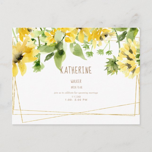 Möhippan Invi för vattenfärg Hanging Sunblommor Inbjudan Vykort (Framsida)