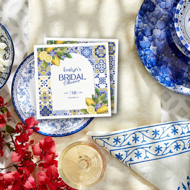 Möhippan Italienska Mosaic Blue Tile Lemons Pappersservett (Skapare uppladdad)