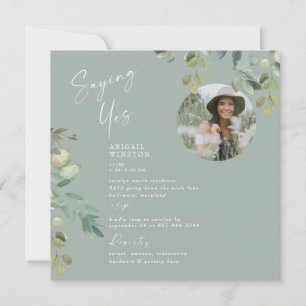 Möhippan "Ja Bride Photo Foliage Sage" Inbjudningar
