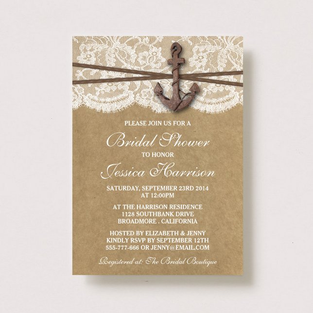 Möhippan Kraft, Snöre & Nautical Anchor Beach Inbjudningar (Skapare uppladdad)