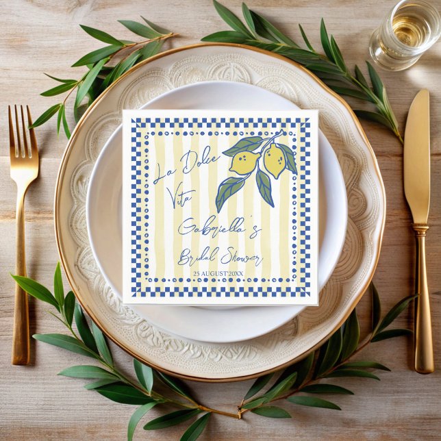Möhippan La Dolce Vita Hand plockade rand Pappersservett (La Dolce Vita Hand drawn stripes Italian bridal shower monogrammed Napkins personalized table decor)