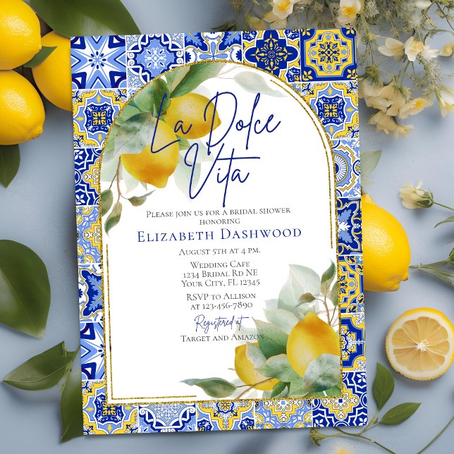 Möhippan La Dolce Vita Italienska Lemons Tiles Inbjudningar (Skapare uppladdad)