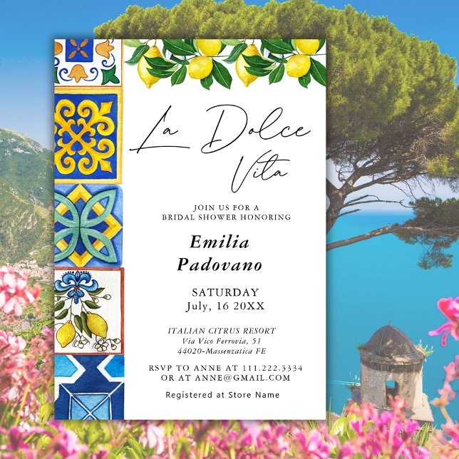 Möhippan La Dolce Vita Lemon Italienska Tiles Inbjudningar (Skapare uppladdad)