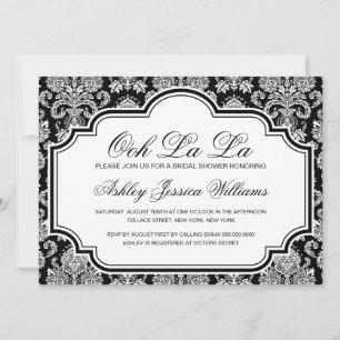 Möhippan La La Black and White Damask Inbjudningar
