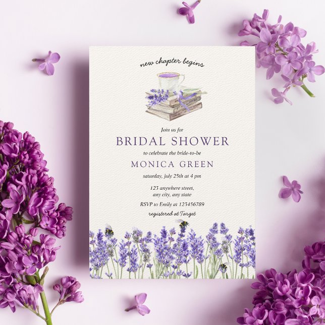 Möhippan Lavender Bok New Chapter Begins Inbjudningar (Skapare uppladdad)